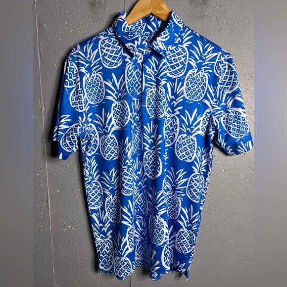 Chubbies Mens Thigh Napple Performance Polo Shirt Pineapple Print Blue Sz Small - Picture 1 of 8